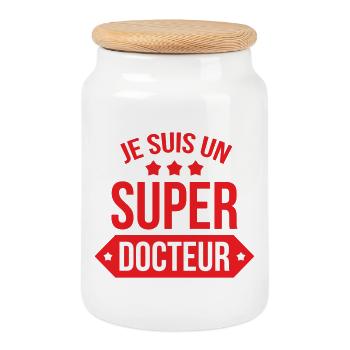 Je suis un super docteur humour rouge - Boîte à biscuits avec couvercle en bois - blanc - Devant
