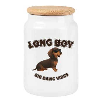 Teckel qui dit long garçon et gros chien - Boîte à biscuits avec couvercle en bois - blanc - Devant