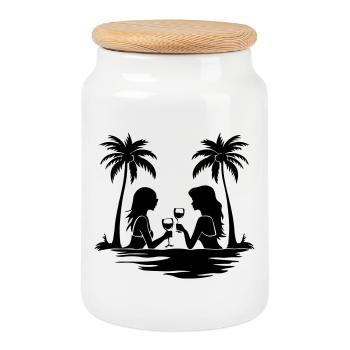 Girls Holiday Palm Trees Women - Cookie Jar with Wooden Lid - white - Front