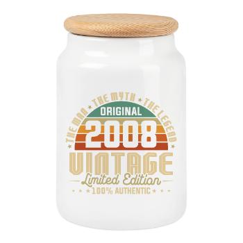 2008 Original Vintage Birthday Gift - Cookie Jar with Wooden Lid - white - Front