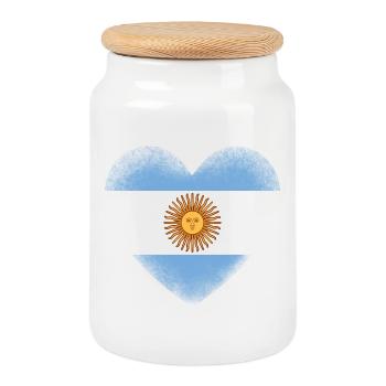 Argentina Flag Heart Proud Argentine Pride Art - Cookie Jar with Wooden Lid - white - Front