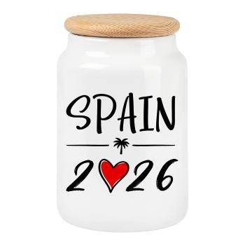 Spain 2026 - Cookie Jar with Wooden Lid - white - Front