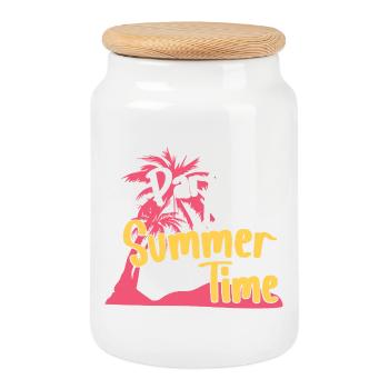 Design rétro d’été à Paradise Beach - Boîte à biscuits avec couvercle en bois - blanc - Devant