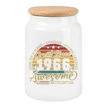 60th Birthday Gift 1966 Vintage Retro - Cookie Jar with Wooden Lid - white - Front