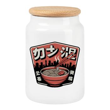 Ramen Urbain et Skyline - Boîte à biscuits avec couvercle en bois - blanc - Devant