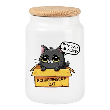 Schrodinger Cat Box Drôle de chat - Boîte à biscuits avec couvercle en bois - blanc - Devant