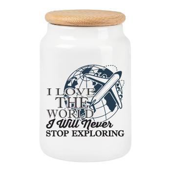 Aime le monde : ne cesse jamais d’explorer le graphique - Boîte à biscuits avec couvercle en bois - blanc - Devant