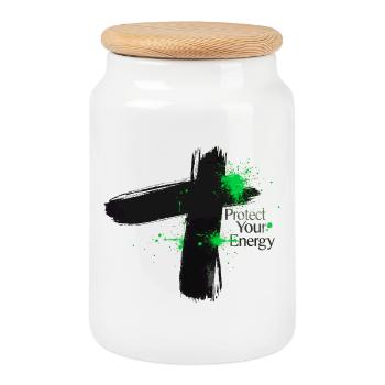 Protect Your Energy - Mindfulness Design - Cookie Jar with Wooden Lid - white - Front