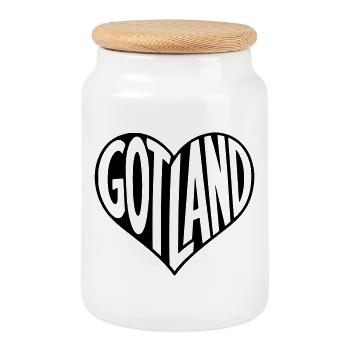 Gotland Schweden im Herz Schrift - Keksdose mit Holzdeckel - Weiß - Vorne
