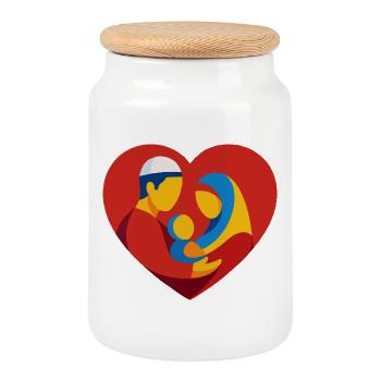 Colorful Muslim Family in Heart - Cookie Jar with Wooden Lid - white - Front