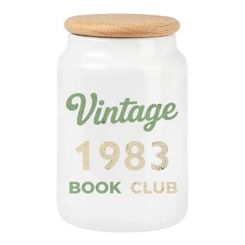 Vintage 1983 Book Club Retro Birth Year Gift - Cookie Jar with Wooden Lid - white - Front