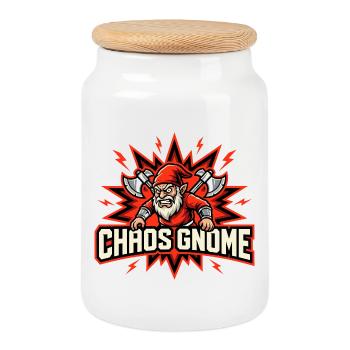 Evil Gnome, Dark Gnome, Goth Gnome, Funny Gnome - Cookie Jar with Wooden Lid - white - Front