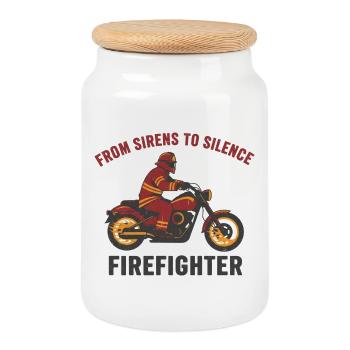 Firefighter Biker Badge Stencil Art - Cookie Jar with Wooden Lid - white - Front