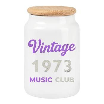 Vintage 1973 Music Club Retro Année de naissance vintage - Boîte à biscuits avec couvercle en bois - blanc - Devant