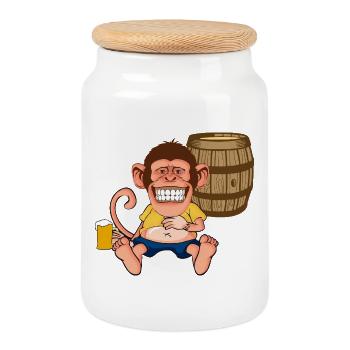 Funny Monkey Beer Barrel Retro Cartoon Graphic - Keksdose mit Holzdeckel - Weiß - Vorne