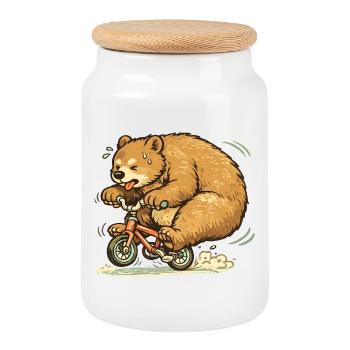 Frénésie de l’ours sur le vélo - Boîte à biscuits avec couvercle en bois - blanc - Devant