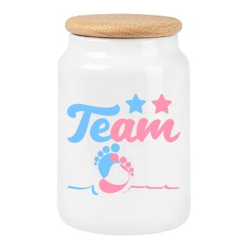 Team Both Twins Gender Reveal - Cookie Jar with Wooden Lid - white - Front