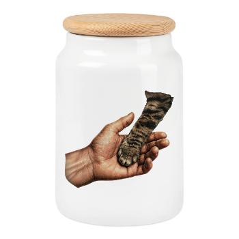 Katzenpfote Händchen Halten Motiv - Keksdose mit Holzdeckel - Weiß - Vorne