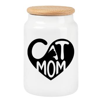 Cat Mom, Cat Mom Heart - Cookie Jar with Wooden Lid - white - Front