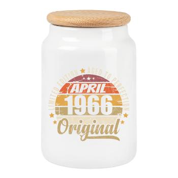 April 1966 Birthday Gift - Cookie Jar with Wooden Lid - white - Front
