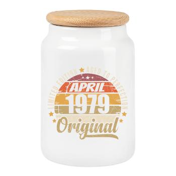 Geburtstagsgeschenk April 1979 - Keksdose mit Holzdeckel - Weiß - Vorne