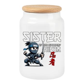 Sœur de l’anniversaire Ninja Anniversaire Drôle - Boîte à biscuits avec couvercle en bois - blanc - Devant
