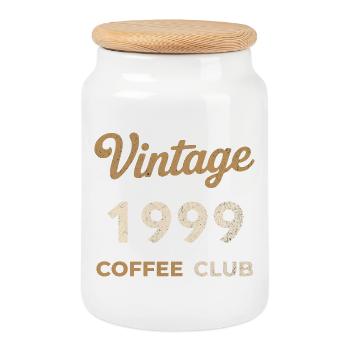 Vintage 1999 – Coffee Club Retro Birth Year - Cookie Jar with Wooden Lid - white - Front