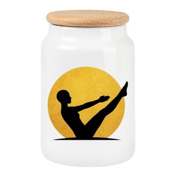 Posture Navasana Yoga Boat Silhouette Soleil - Boîte à biscuits avec couvercle en bois - blanc - Devant