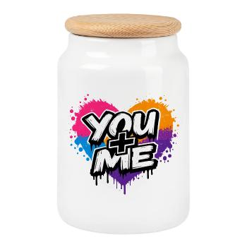 You + Me Streetart Lettering Colorful - Cookie Jar with Wooden Lid - white - Front