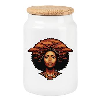 Portrait afro en cheveux d’arbre - Boîte à biscuits avec couvercle en bois - blanc - Devant