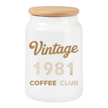 Vintage 1981 – Coffee Club Retro Birth Year - Cookie Jar with Wooden Lid - white - Front