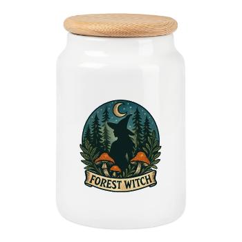 Forest Witch in the Moonlight - Cookie Jar with Wooden Lid - white - Front