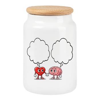 Heart and brain holding hands - Cookie Jar with Wooden Lid - white - Front