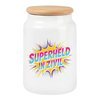 Superheld In Zivil Superhero Superhelden Kostüm - Keksdose mit Holzdeckel - Weiß - Vorne