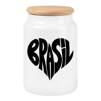Brasil, Brasilien Herz Typografie - Keksdose mit Holzdeckel - Weiß - Vorne
