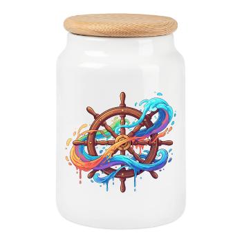 Colour waves on the steering wheel - Cookie Jar with Wooden Lid - white - Front