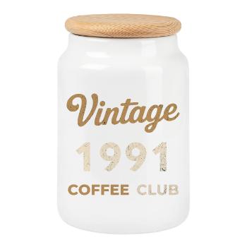 Vintage 1991 – Coffee Club Retro Birth Year - Cookie Jar with Wooden Lid - white - Front