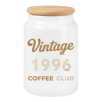 Vintage 1996 – Coffee Club Retro Birth Year - Cookie Jar with Wooden Lid - white - Front