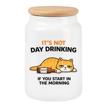 Morgens Katzentag-Trinkmeme - Keksdose mit Holzdeckel - Weiß - Vorne
