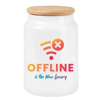 Offline Is The New Luxury - Cookie Jar with Wooden Lid - white - Front