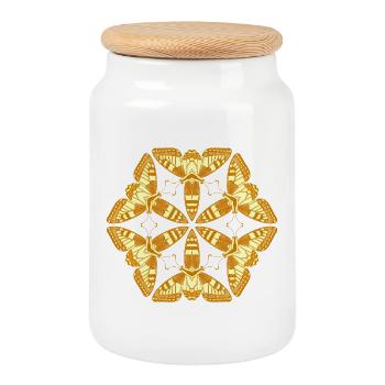Golden Mandala Butterflies – Insects - Cookie Jar with Wooden Lid - white - Front