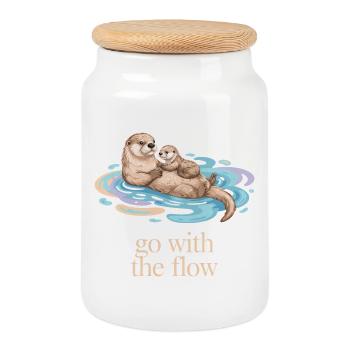 Otter Family Go with the Flow - Cookie Jar with Wooden Lid - white - Front