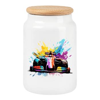 Rennwagen-Geschwindigkeit Bunte Splash-Art-Rennfahrer - Keksdose mit Holzdeckel - Weiß - Vorne