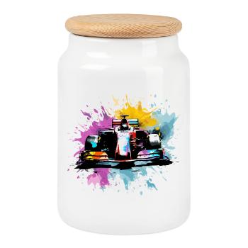 Splash Art coloré Rush Course Car Driver Racing Racing - Boîte à biscuits avec couvercle en bois - blanc - Devant