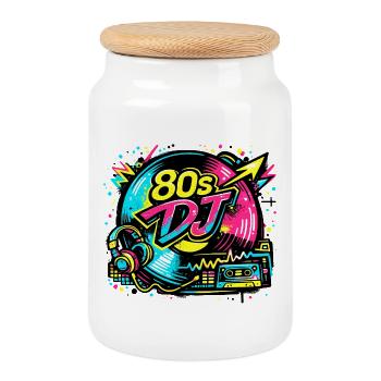 DJ Neon Vibe des années 80 - Boîte à biscuits avec couvercle en bois - blanc - Devant