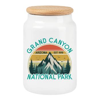 Grand Canyon Arizona Est 1919 National Park - Cookie Jar with Wooden Lid - white - Front