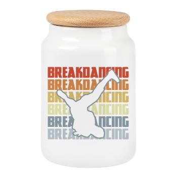 Vintage Breakdance - Cookie Jar with Wooden Lid - white - Front