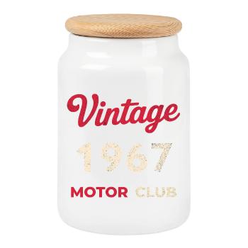 Année de naissance rétro du Motor Club vintage 1967 - Boîte à biscuits avec couvercle en bois - blanc - Devant