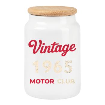 Année de naissance rétro du Motor Club Vintage 1965 - Boîte à biscuits avec couvercle en bois - blanc - Devant