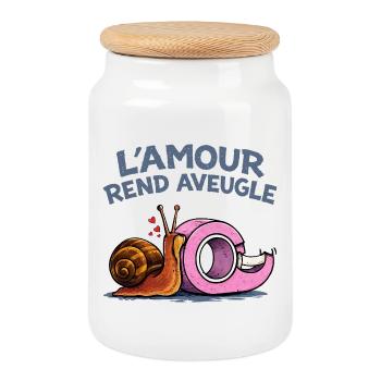 L’amour rend aveugle – humour escargot scotch - Boîte à biscuits avec couvercle en bois - blanc - Devant